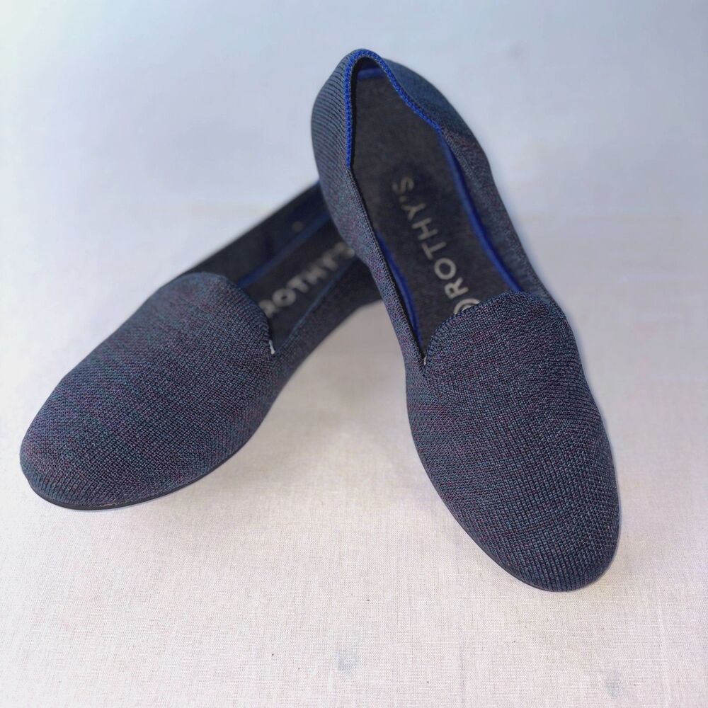 Rothy's Pointed Toe Knit Flats Women's 7.5 Charcoal Blue Slip On Shoes